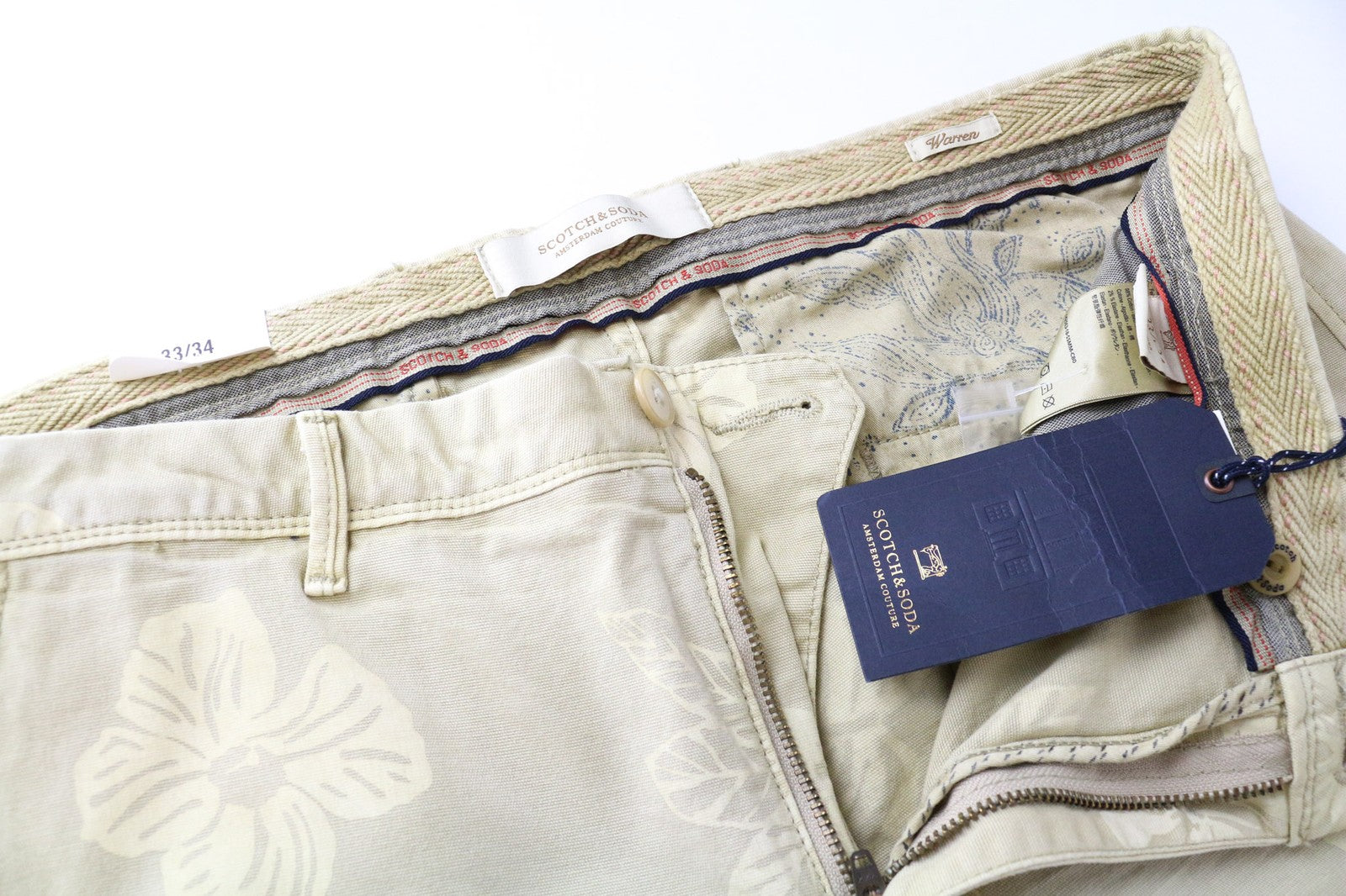 SCOTCH &amp; SODA Warren vyriškos kelnės W33/L34 rudos, raštuotos, tiesios, tamprios 