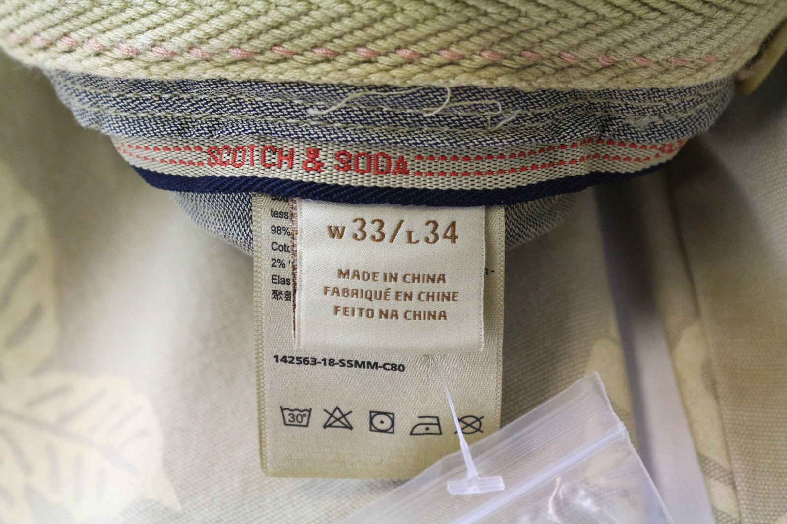 SCOTCH &amp; SODA Warren vyriškos kelnės W33/L34 rudos, raštuotos, tiesios, tamprios 