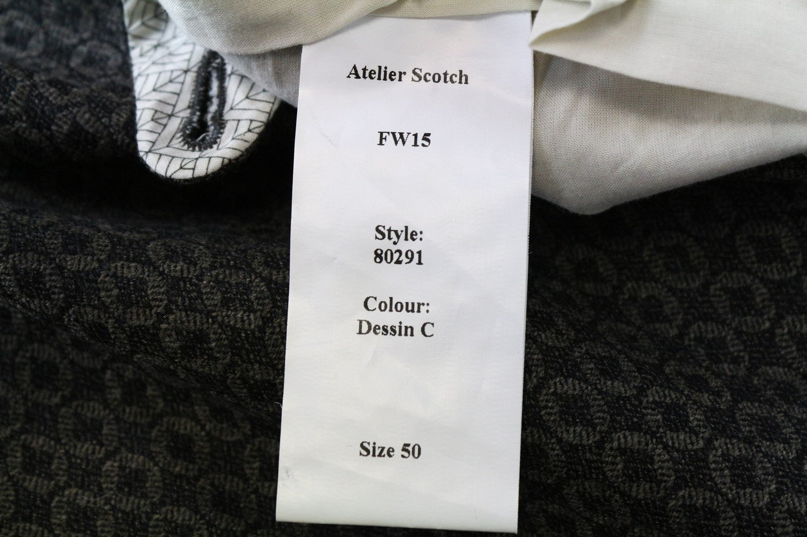 SCOTCH &amp; SODA Atelier vyriškos klostuotos kelnės 50 pilkai rudos, klasikinio rašto, kirpimas 