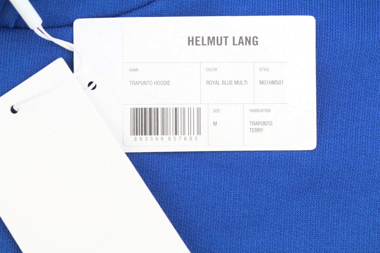HELMUT LANG Trapunto vyriškas megztinis M mėlynas Kengūra su kišeniniu gobtuvu RRP299 