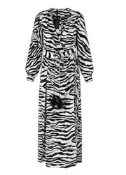 THE ATTICO moteriška suknelė 42 ilgomis rankovėmis, zebro rašto, su diržu, krepinė, apvyniojama maksi suknelė, RRP1199 