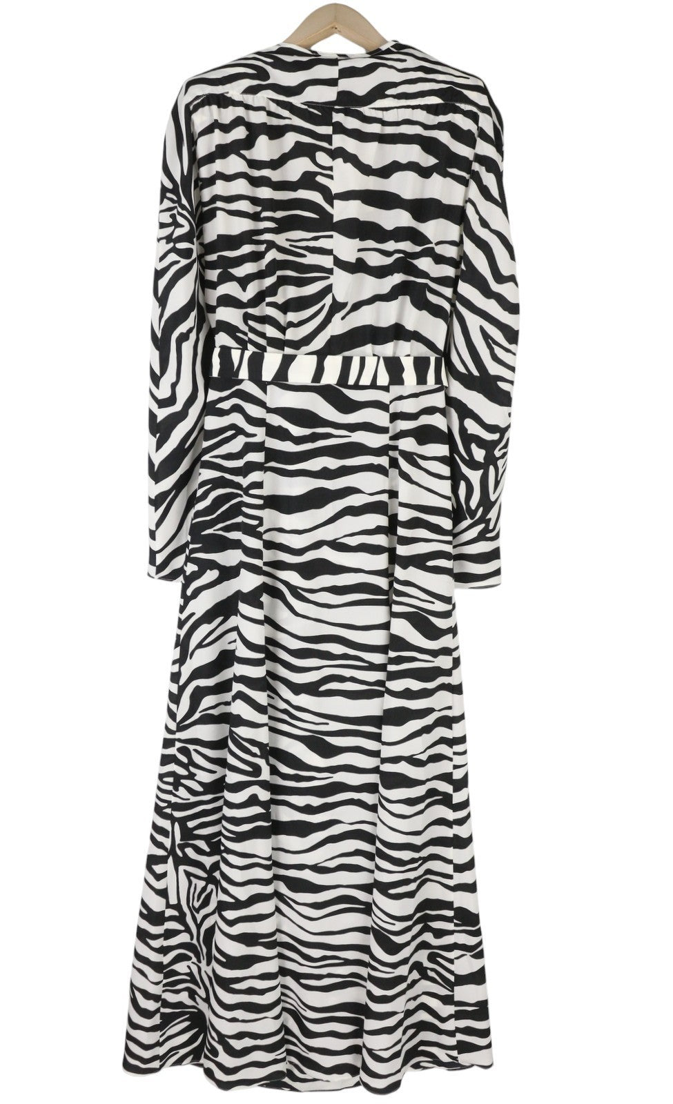 THE ATTICO moteriška suknelė 42 ilgomis rankovėmis, zebro rašto, su diržu, krepinė, apvyniojama maksi suknelė, RRP1199 