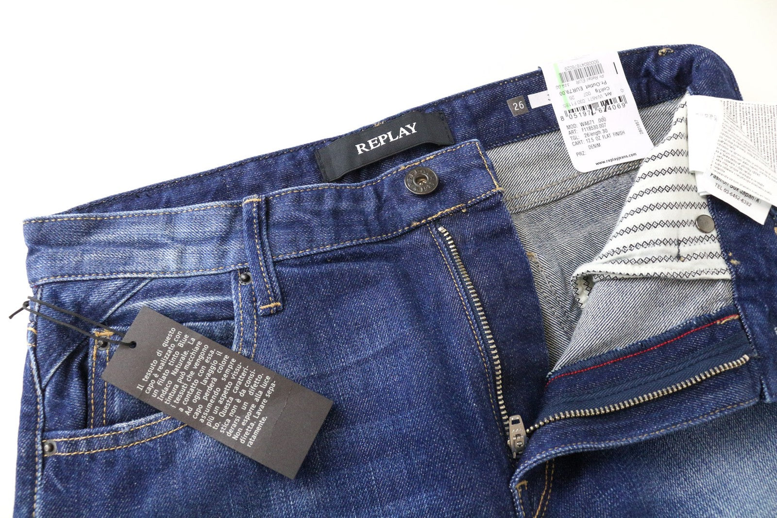 REPLAY Jacksy Women's Jeans W26/L30 Blue Pure Cotton Straight Fit Washed Pants