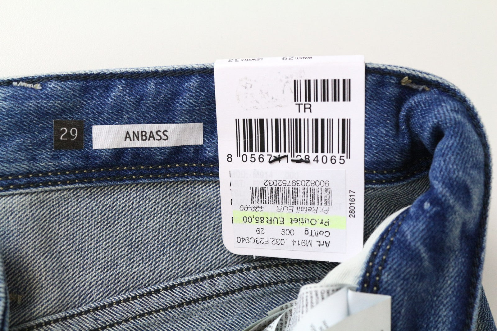 REPLAY Anbass vyriški džinsai W29/L32 Slim Fit skalbtos mėlynos tamprios medvilnės džinso medžiagos 