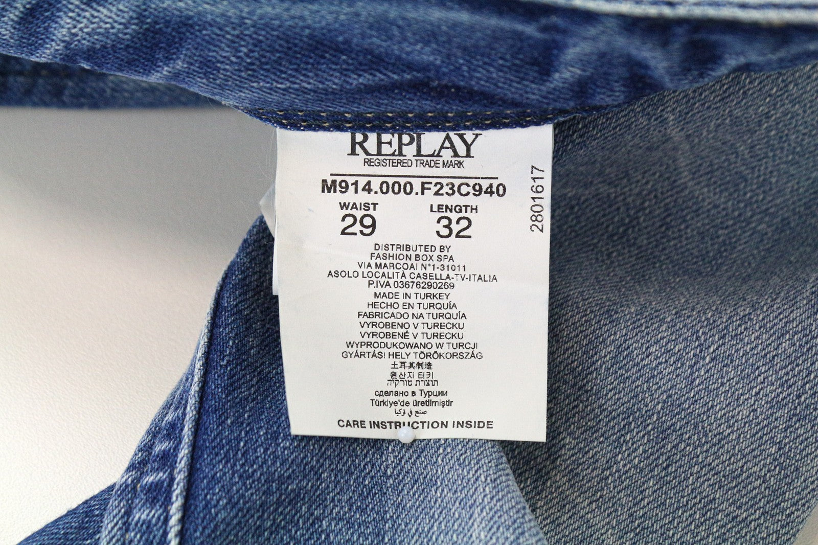 REPLAY Anbass vyriški džinsai W29/L32 Slim Fit skalbtos mėlynos tamprios medvilnės džinso medžiagos 