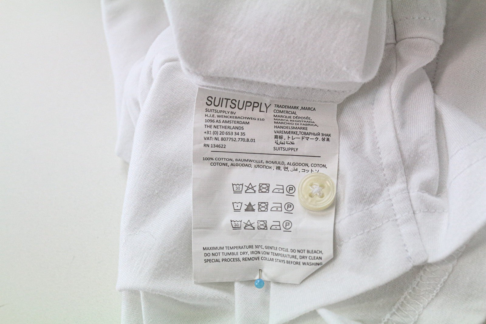 SUITSUPPLY Men's Polo Shirt 43/44/17/17.5 Extra Slim White Short Sleeve Cotton