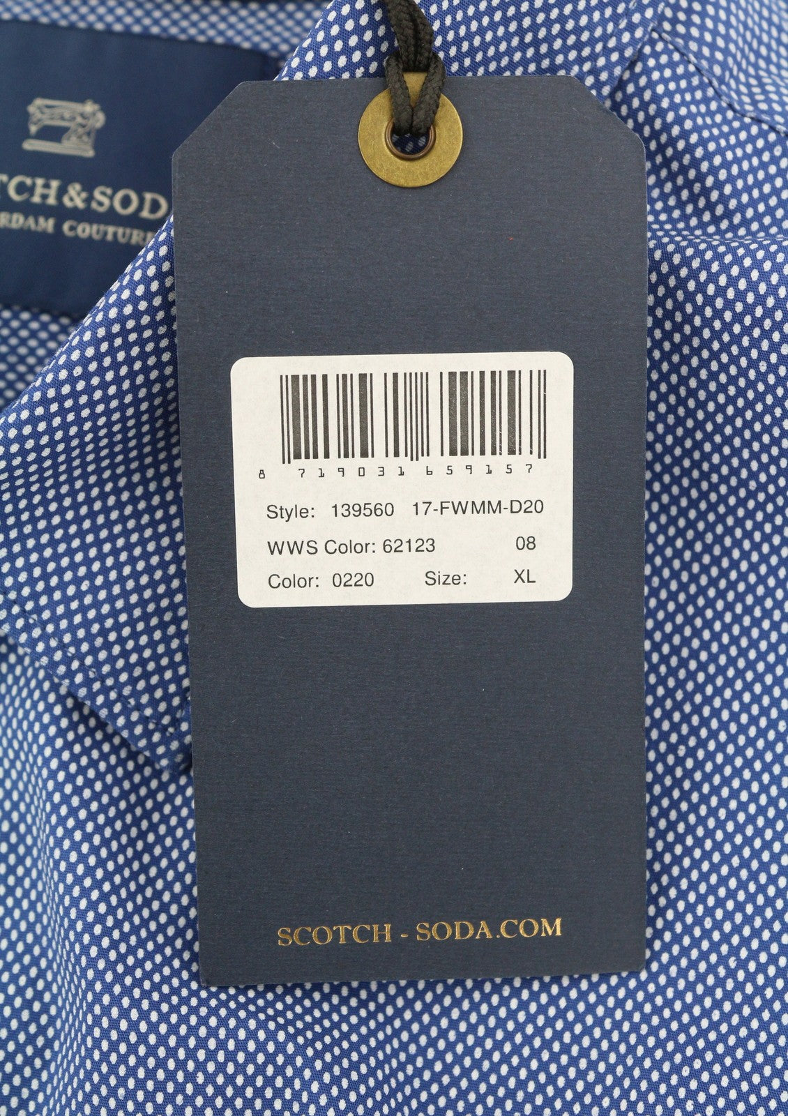 SCOTCH &amp; SODA Slim vyriški marškinėliai, XL dydžio, mėlyni, raštuoti, plataus kaklo, sagomis užsegami, laisvalaikio stiliaus. 