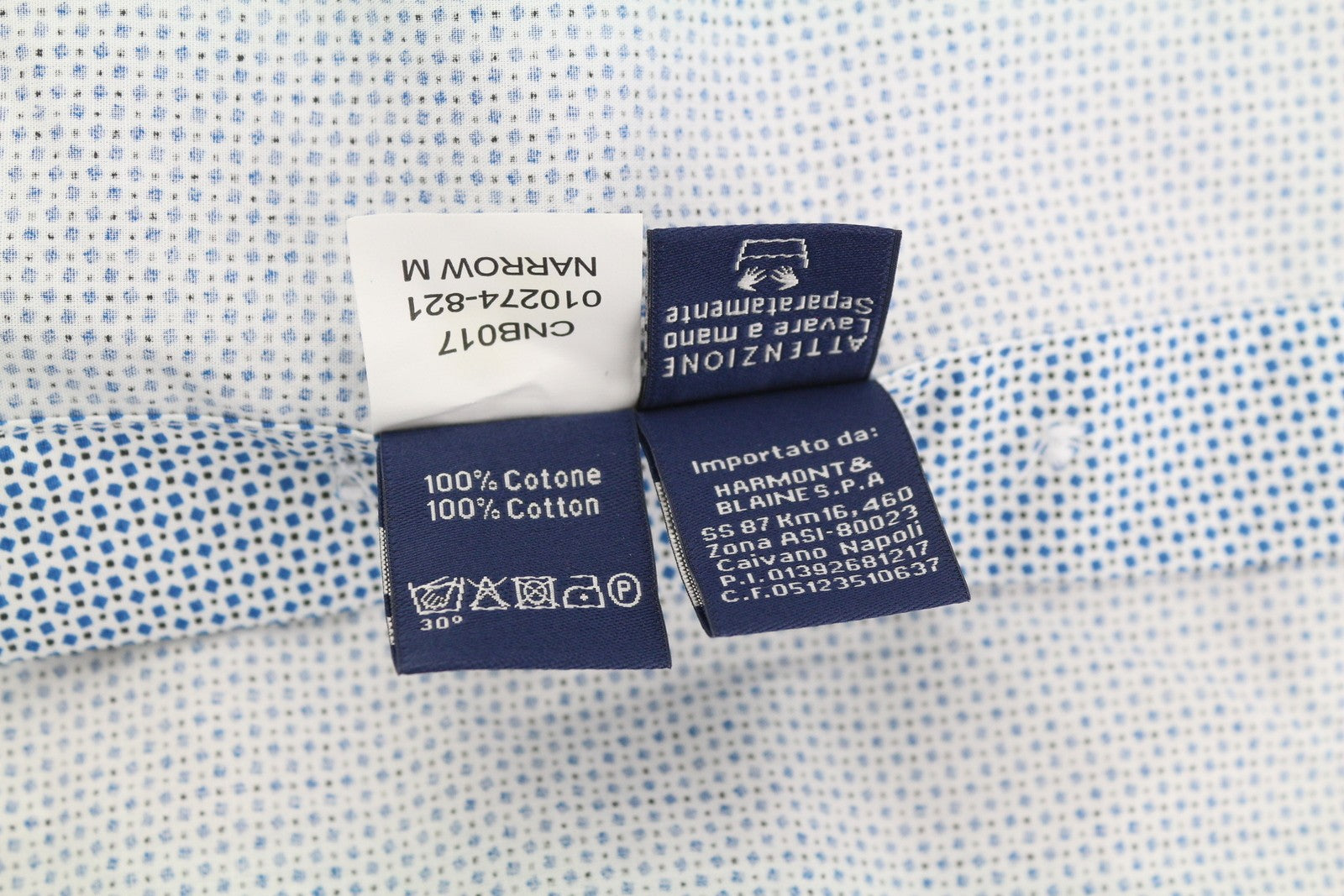 HARMONT &amp; BLAINE siauri vyriški marškinėliai, XL dydžio, mėlyni, raštuoti, su sagomis užsegama apykakle, laisvalaikio stiliaus