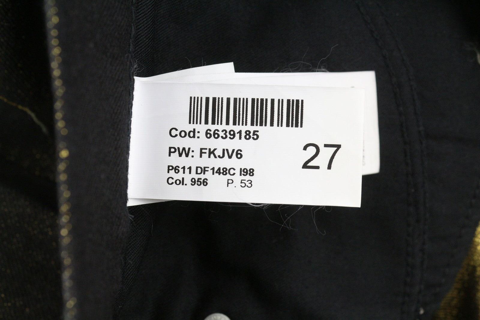 DONDUP moteriški džinsai 27 juodi, auksiniai, blizgučiai, plėšyti, trumpi, laisvi, RRP295 