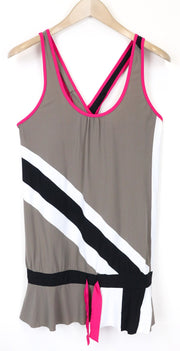 SWEATY BETTY Race Overvest moteriški sportiniai marškinėliai L dydžio rudi berankoviai treniruočių megztiniai 