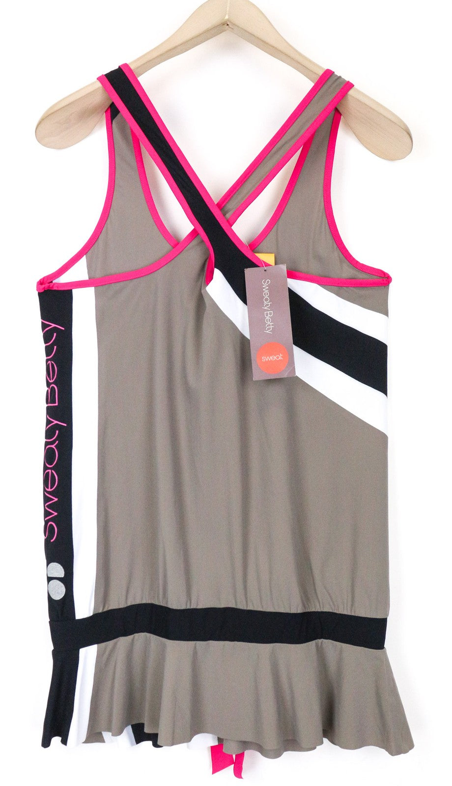 SWEATY BETTY Race Overvest moteriški sportiniai marškinėliai L dydžio rudi berankoviai treniruočių megztiniai 