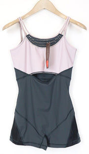 SWEATY BETTY Passe moteriškas triko XS/S pilkai violetinis šokių kombinezonas be rankovių 