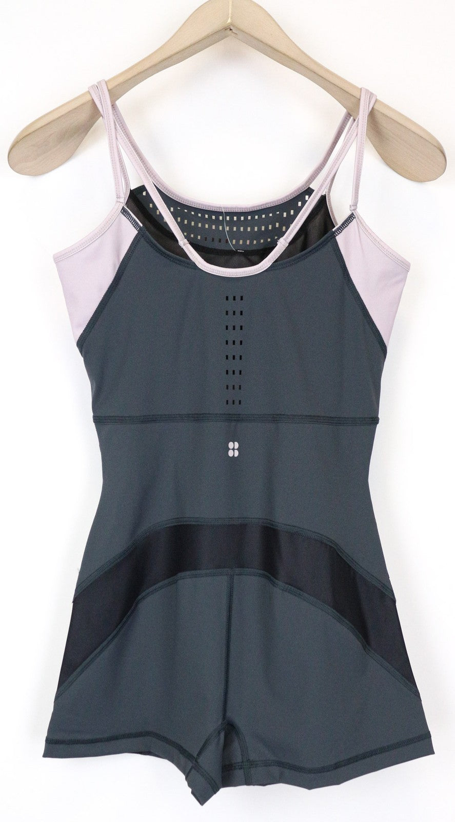 SWEATY BETTY Passe moteriškas triko XS/S pilkai violetinis šokių kombinezonas be rankovių 