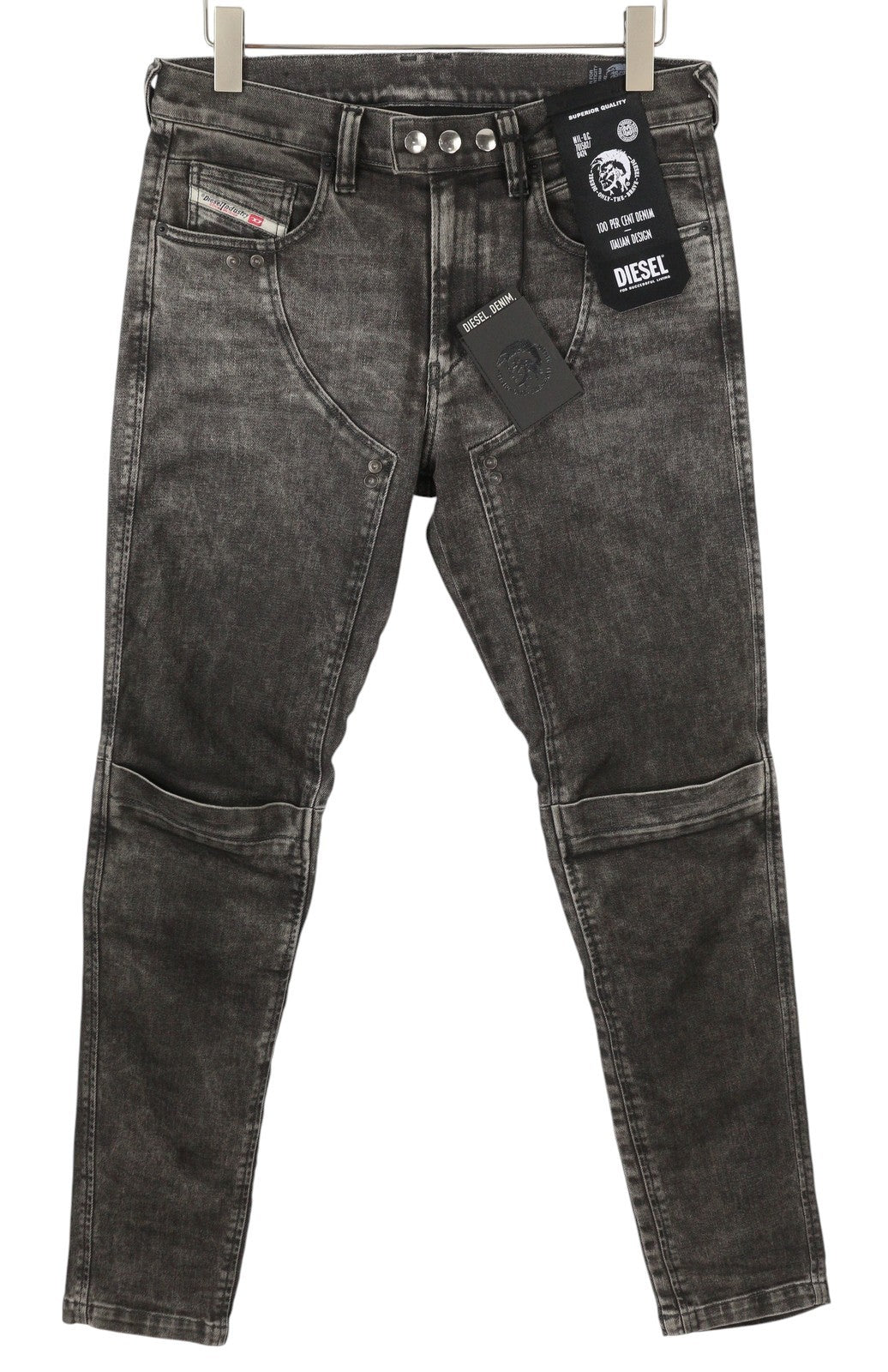 DIESEL D-Dean 009LI vyriški džinsai W32/L32 juodi, išblukę, ploni, tamprūs, užtrauktukai, „Fly Biker“ stiliaus. 