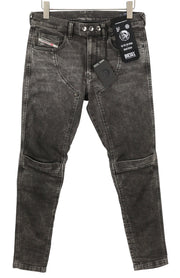 DIESEL D-Dean 009LI vyriški džinsai W32/L32 juodi, išblukę, ploni, tamprūs, užtrauktukai, „Fly Biker“ stiliaus. 