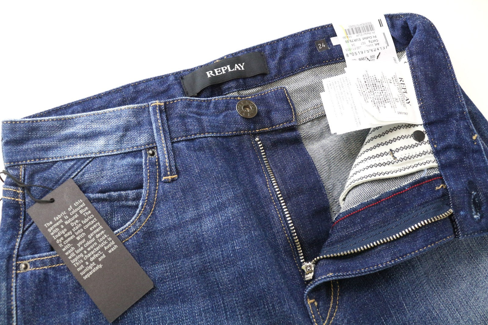 REPLAY Jacksy Women's Jeans W24/L32 Washed Blue Pure Cotton Straight Fit Pants