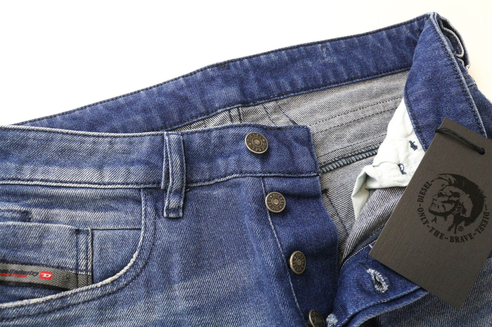 DIESEL D-Bazer 0090D Men's Jeans W28/L32 Washed Blue Cotton Tapered Fit Pants