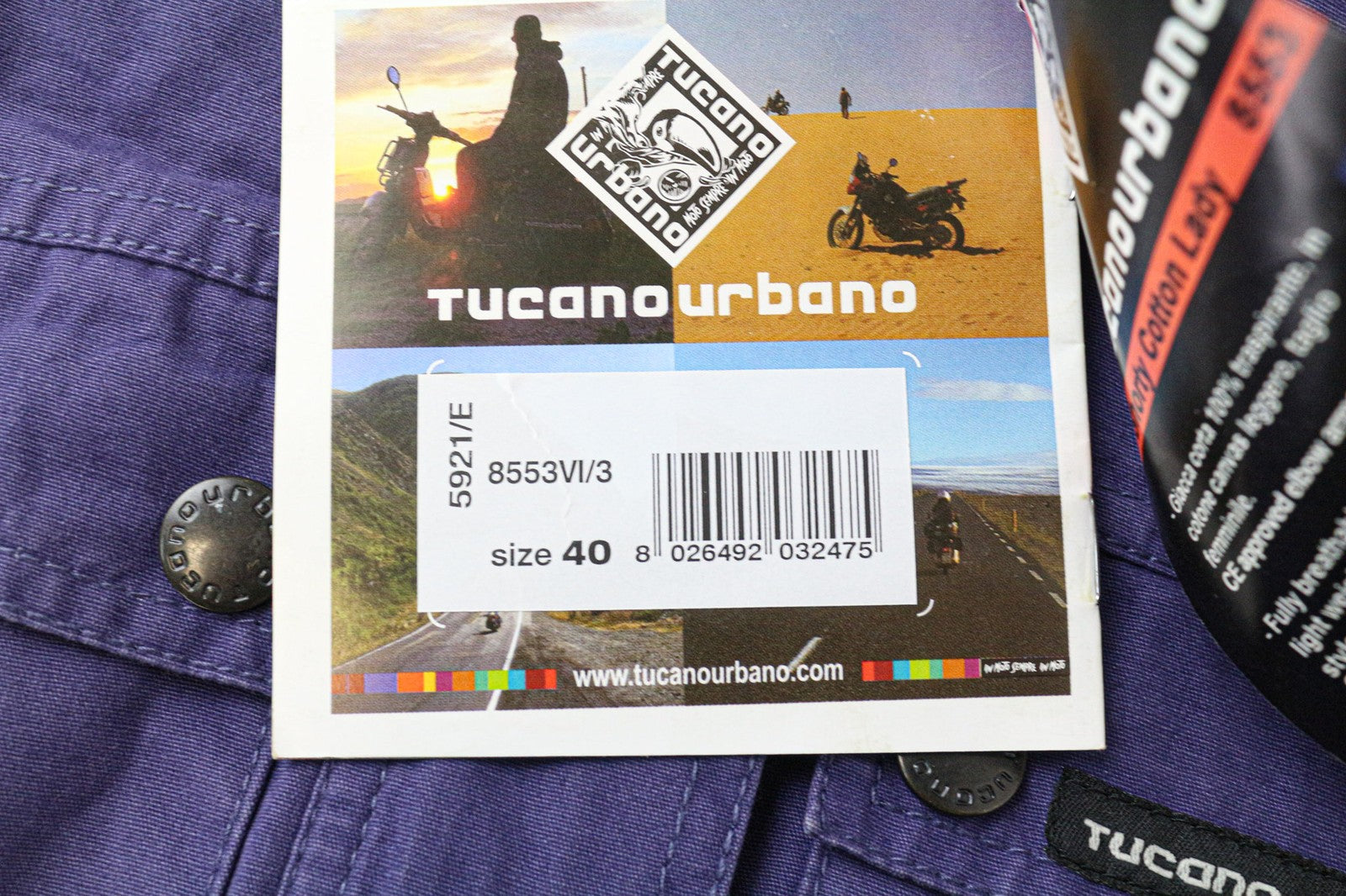 TUCANO URBANO trumpa moteriška striukė IT40 violetinė medvilninė užtrauktuku ir motociklų stiliaus pamušalu 