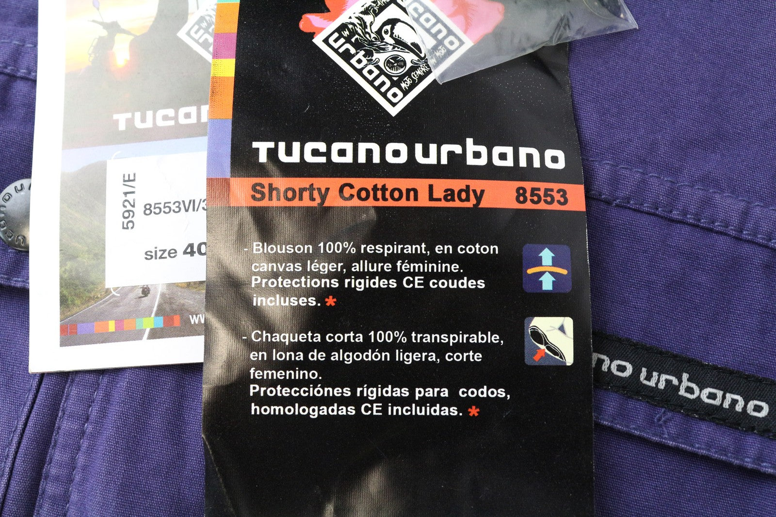 TUCANO URBANO trumpa moteriška striukė IT40 violetinė medvilninė užtrauktuku ir motociklų stiliaus pamušalu 