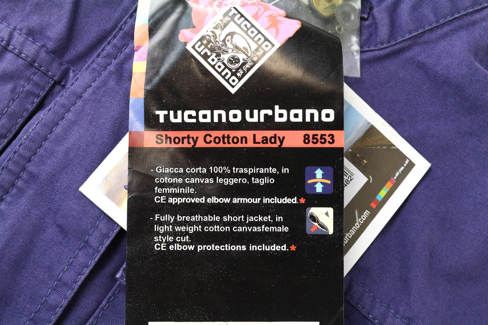 TUCANO URBANO trumpa moteriška striukė IT42 violetinė kvėpuojanti medvilninė motociklininko striukė 