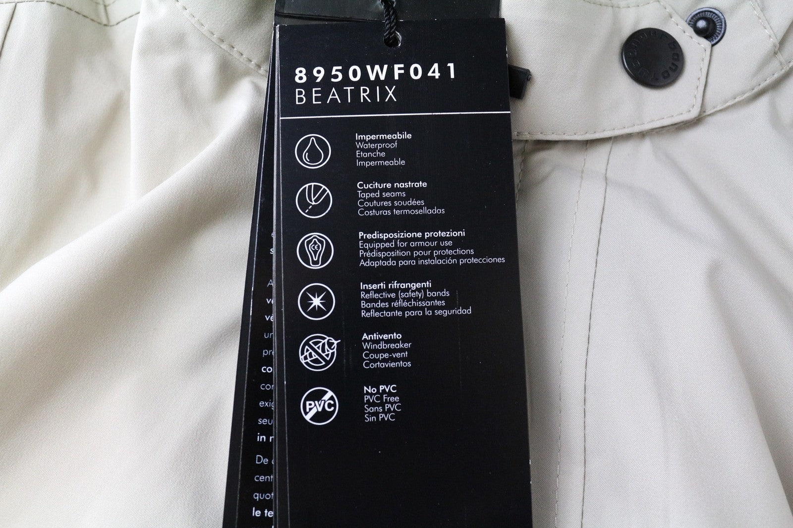 TUCANO URBANO Beatrix moteriška striukė IT42 smėlio spalvos, vandeniui atspari motociklininkų striukė su diržu 