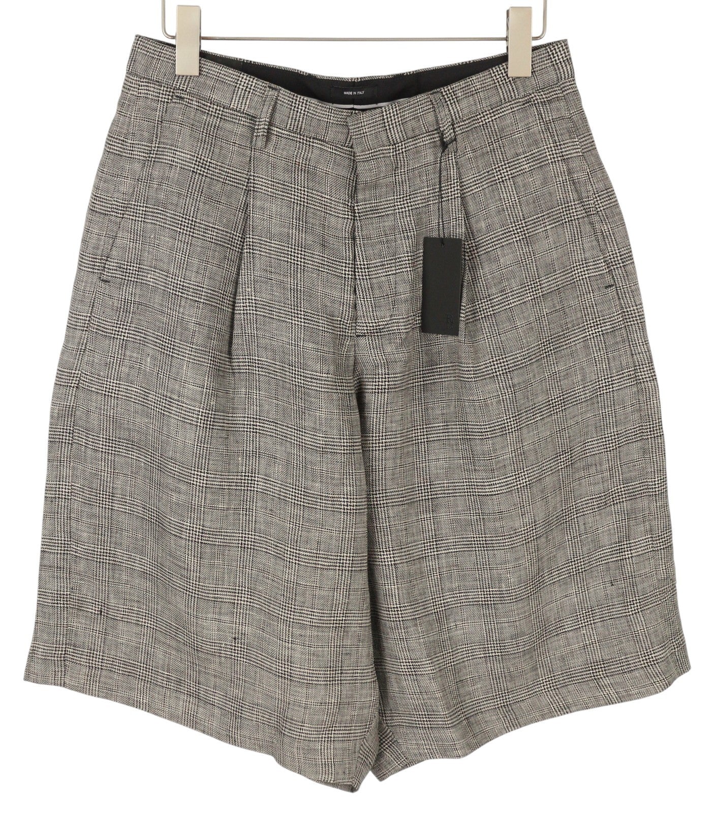 R13 Jumbo pritaikytos moteriškos kelnės 27 rudos lininės Bermudų stiliaus su lašeliu tarpkojyje SS25 RRP799 