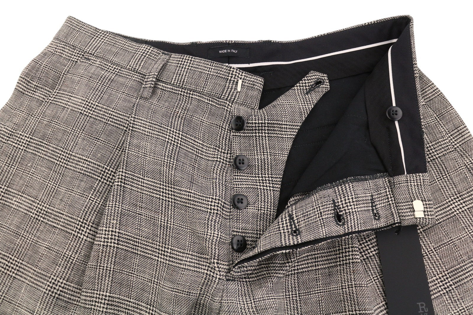 R13 Jumbo pritaikytos moteriškos kelnės 27 rudos lininės Bermudų stiliaus su lašeliu tarpkojyje SS25 RRP799 