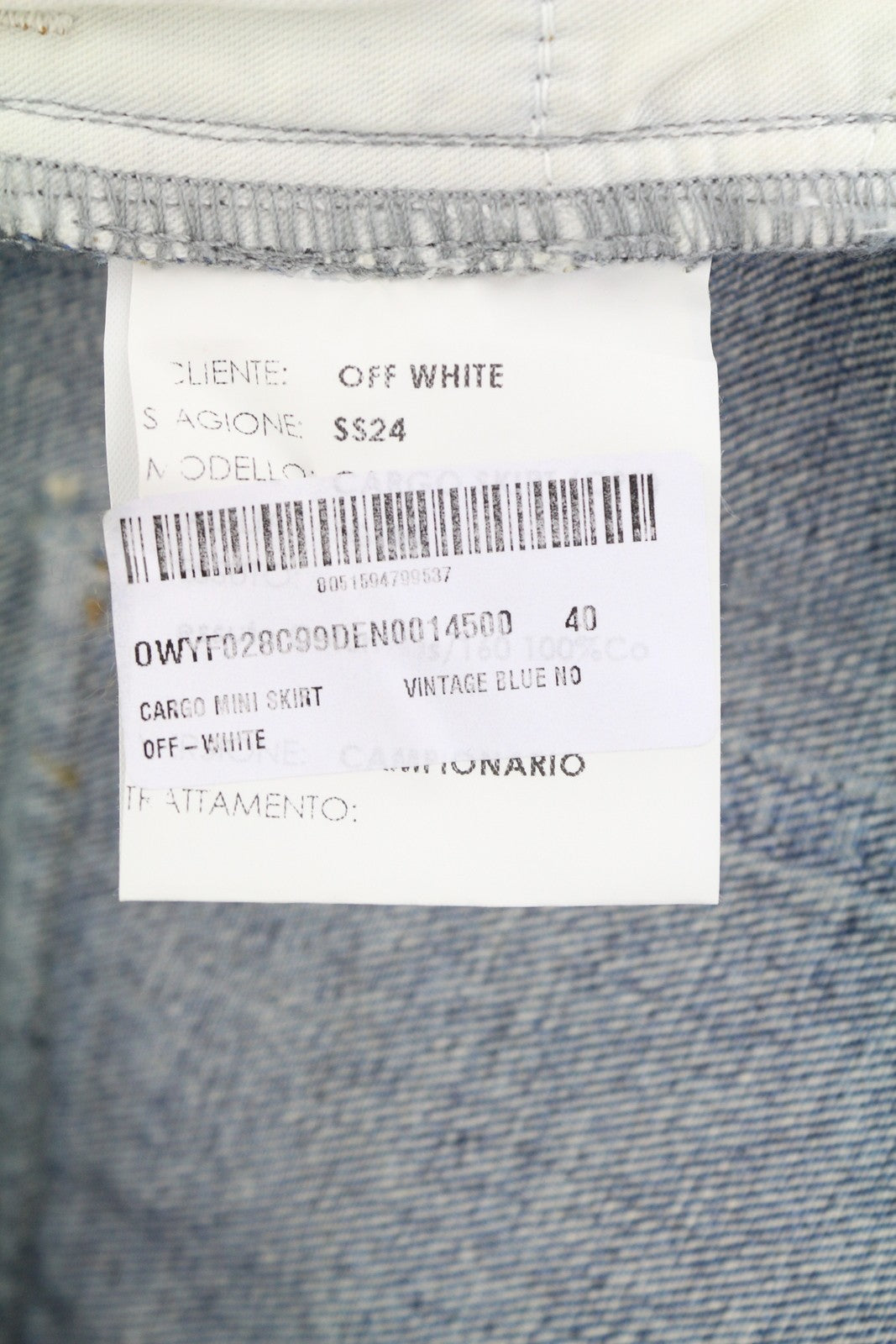 OFF-WHITE krovininis mini moteriškas sijonas, 40, džinso mėlyna spalva, išblukintos sagų kišenės, RRP499 