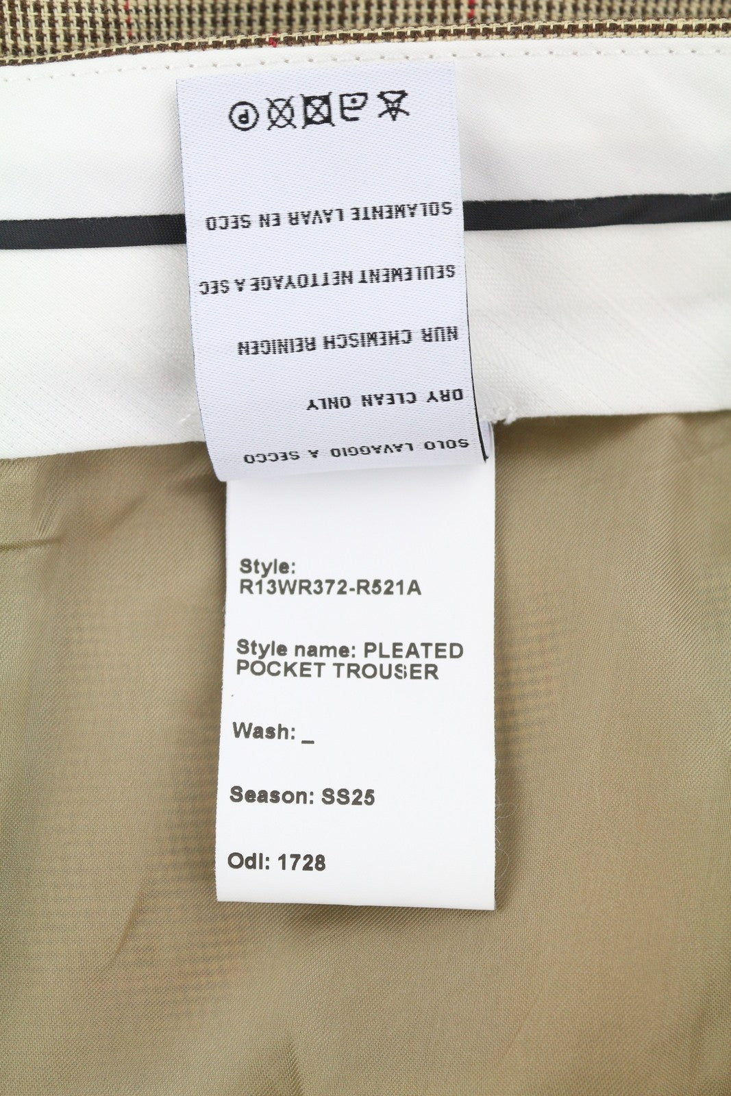 R13 Klojuotos moteriškos kelnės su kišenėmis 27 Rudos vilnos ir lino raštuotos trumpos SS25 