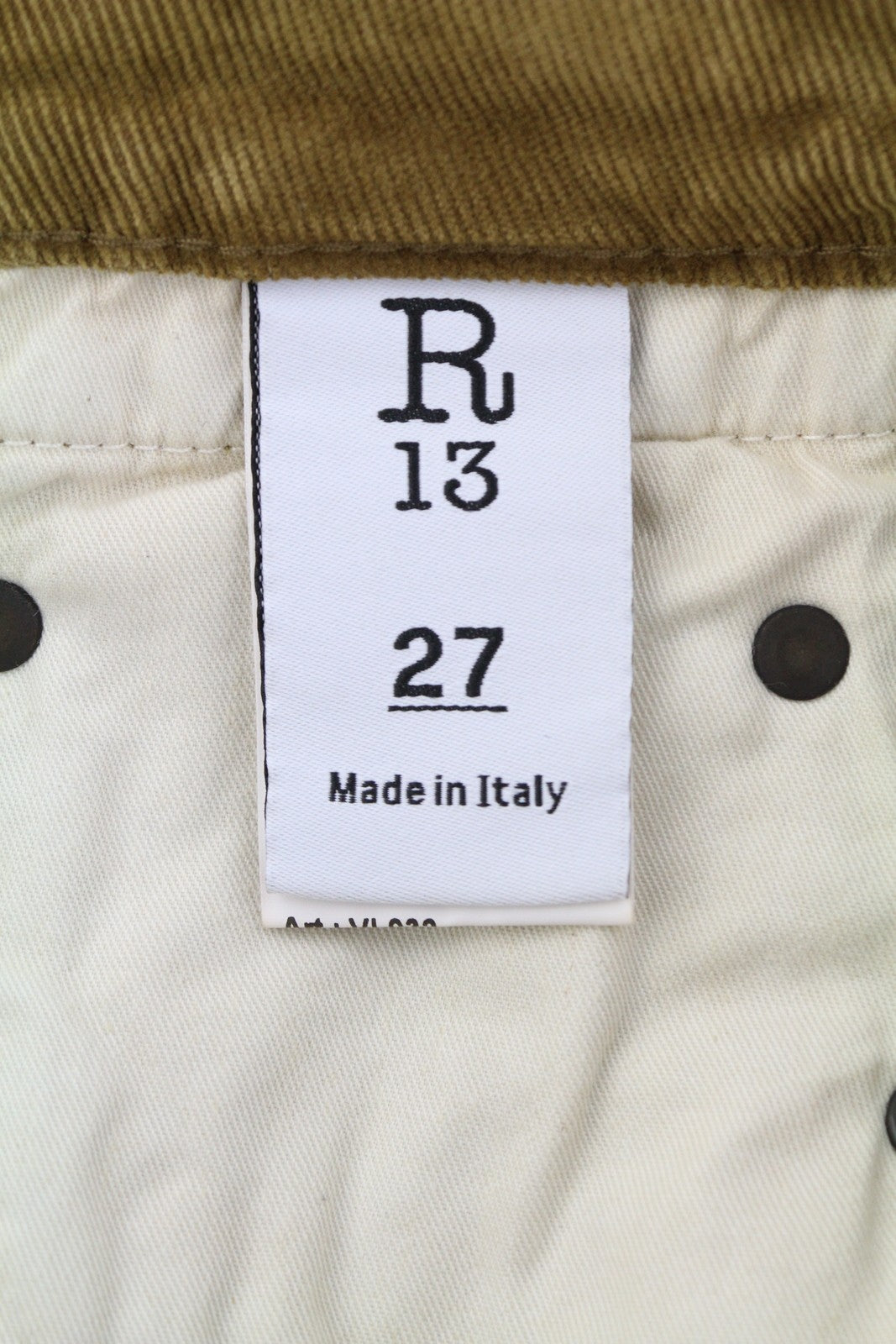 R13 Boy Straight Women Trousers 27 Golden Brown Stretch Cord Cropped Zip FW25