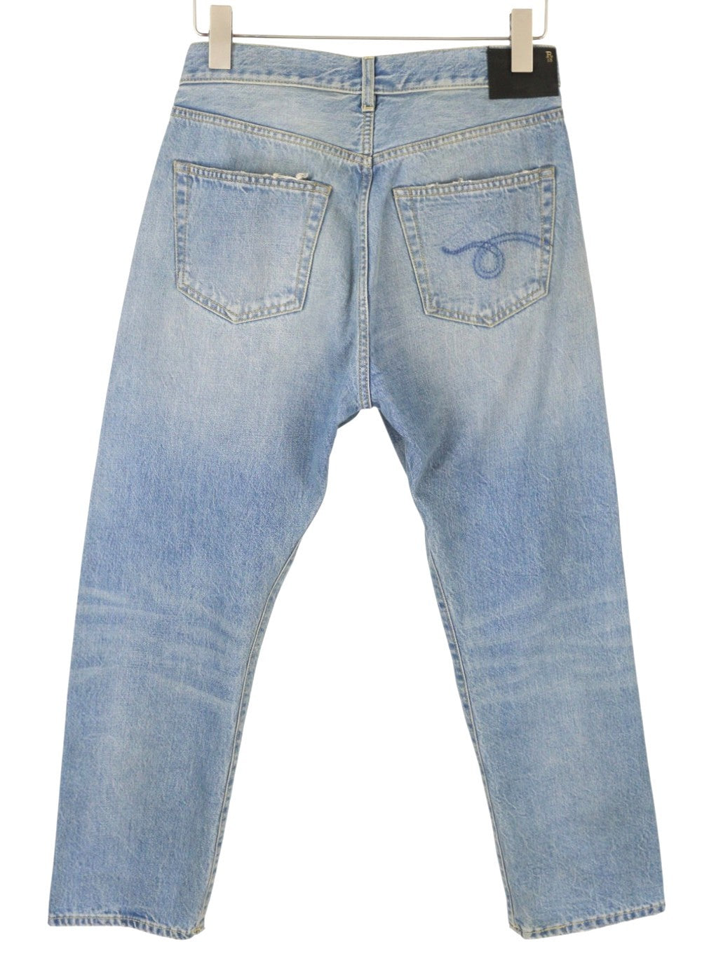 R13 moteriški džinsai su skersiniais 25 Merrin mėlyni išblukinti asimetriški tiesūs PF25 RRP795 