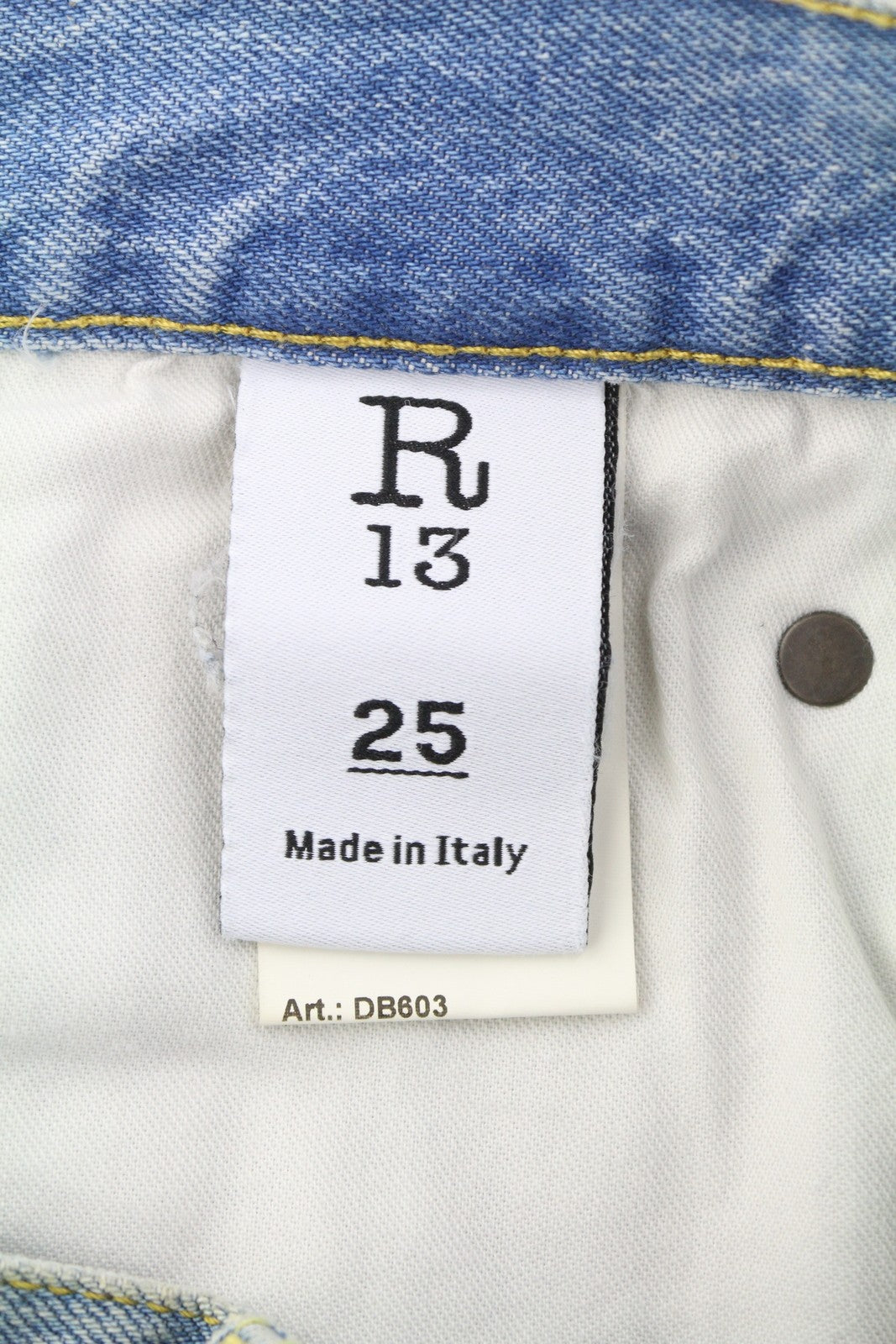 R13 moteriški džinsai su skersiniais 25 Merrin mėlyni išblukinti asimetriški tiesūs PF25 RRP795 