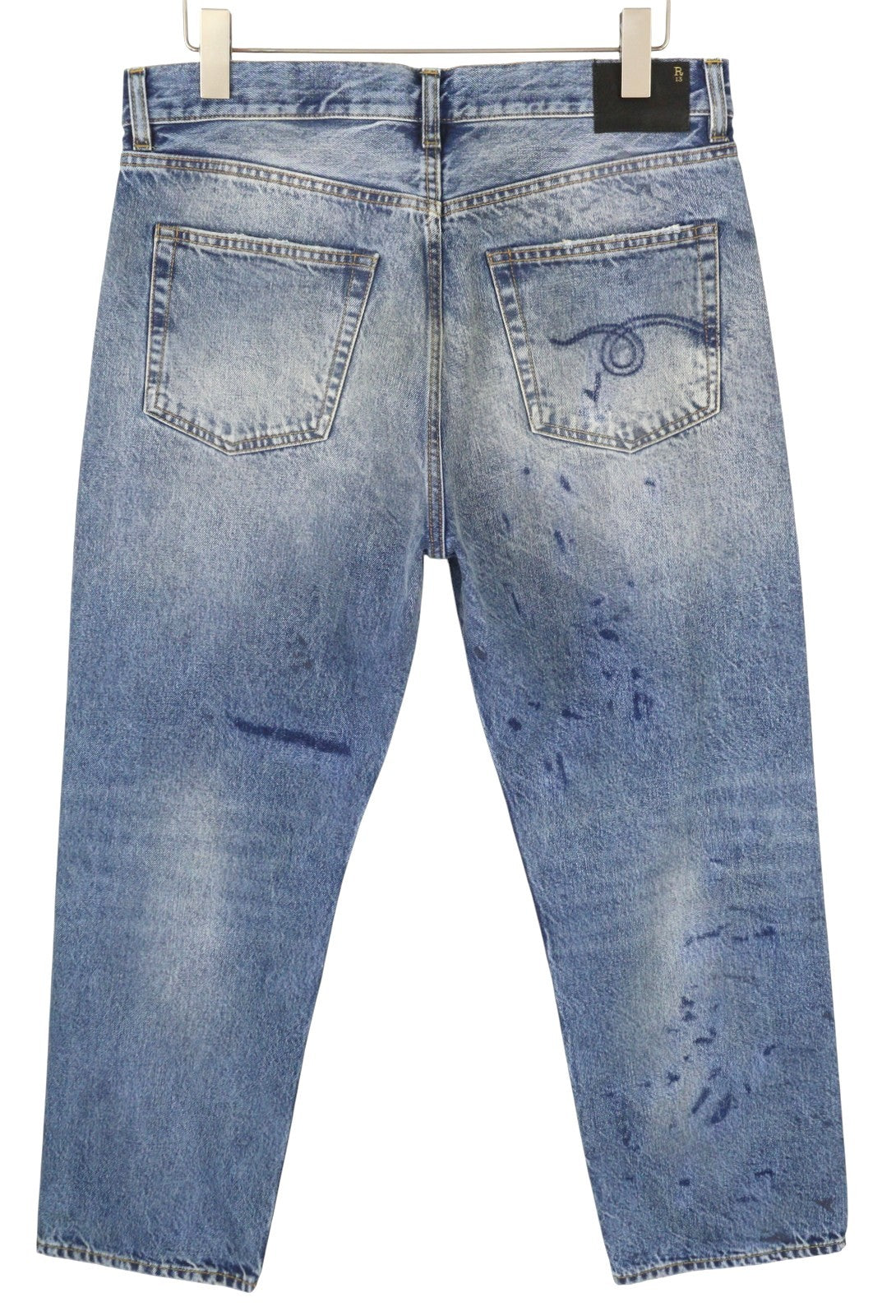 R13 Boyfriend moteriški džinsai 29 Jasper trumpinti užtrauktuku, ūsai, išblukusi mėlyna FW25 