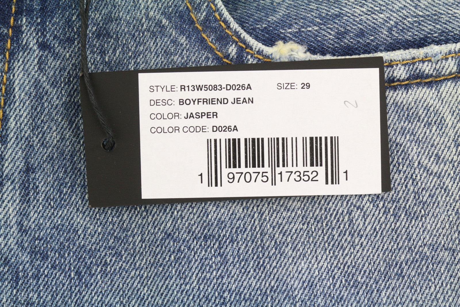 R13 Boyfriend moteriški džinsai 29 Jasper trumpinti užtrauktuku, ūsai, išblukusi mėlyna FW25 