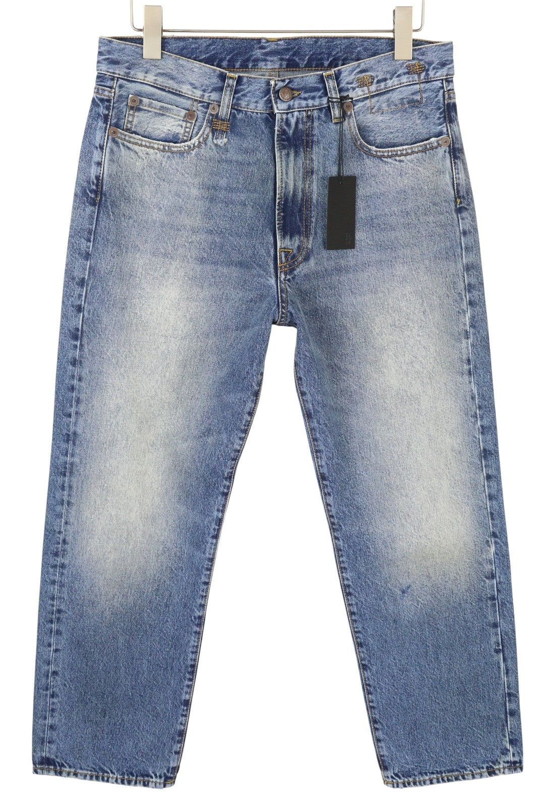 R13 Boyfriend moteriški džinsai 28 Jasper trumpinti užtrauktuku, ūsai, išblukusi mėlyna FW25 