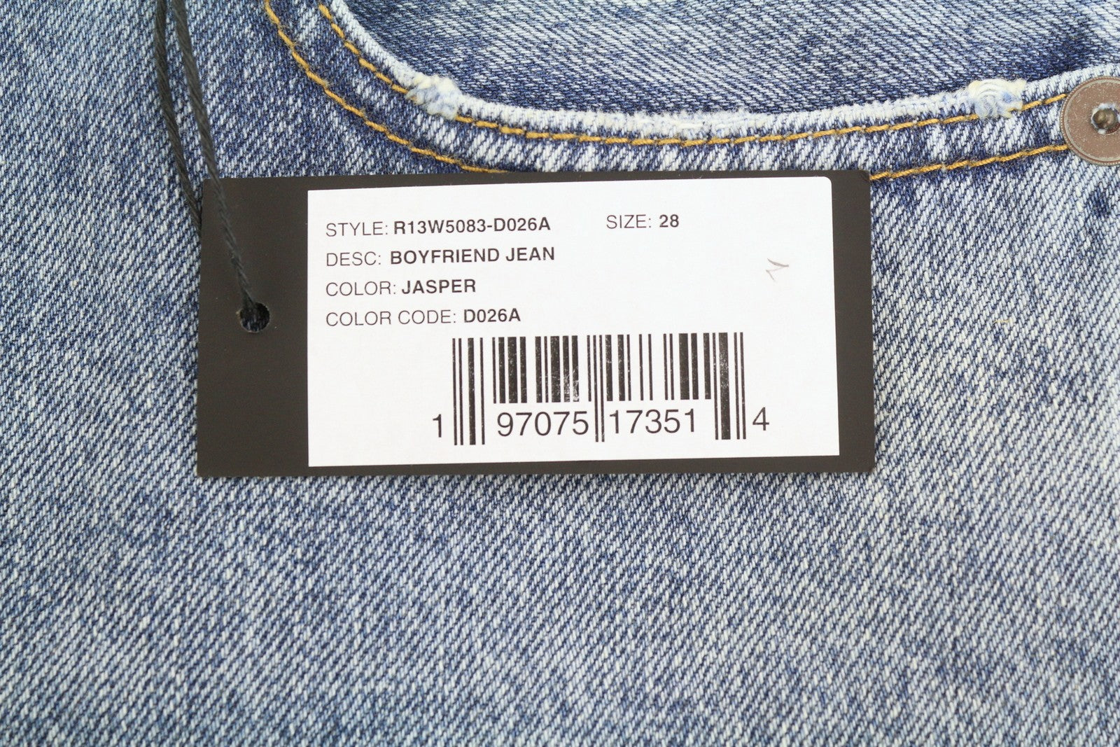 R13 Boyfriend moteriški džinsai 28 Jasper trumpinti užtrauktuku, ūsai, išblukusi mėlyna FW25 