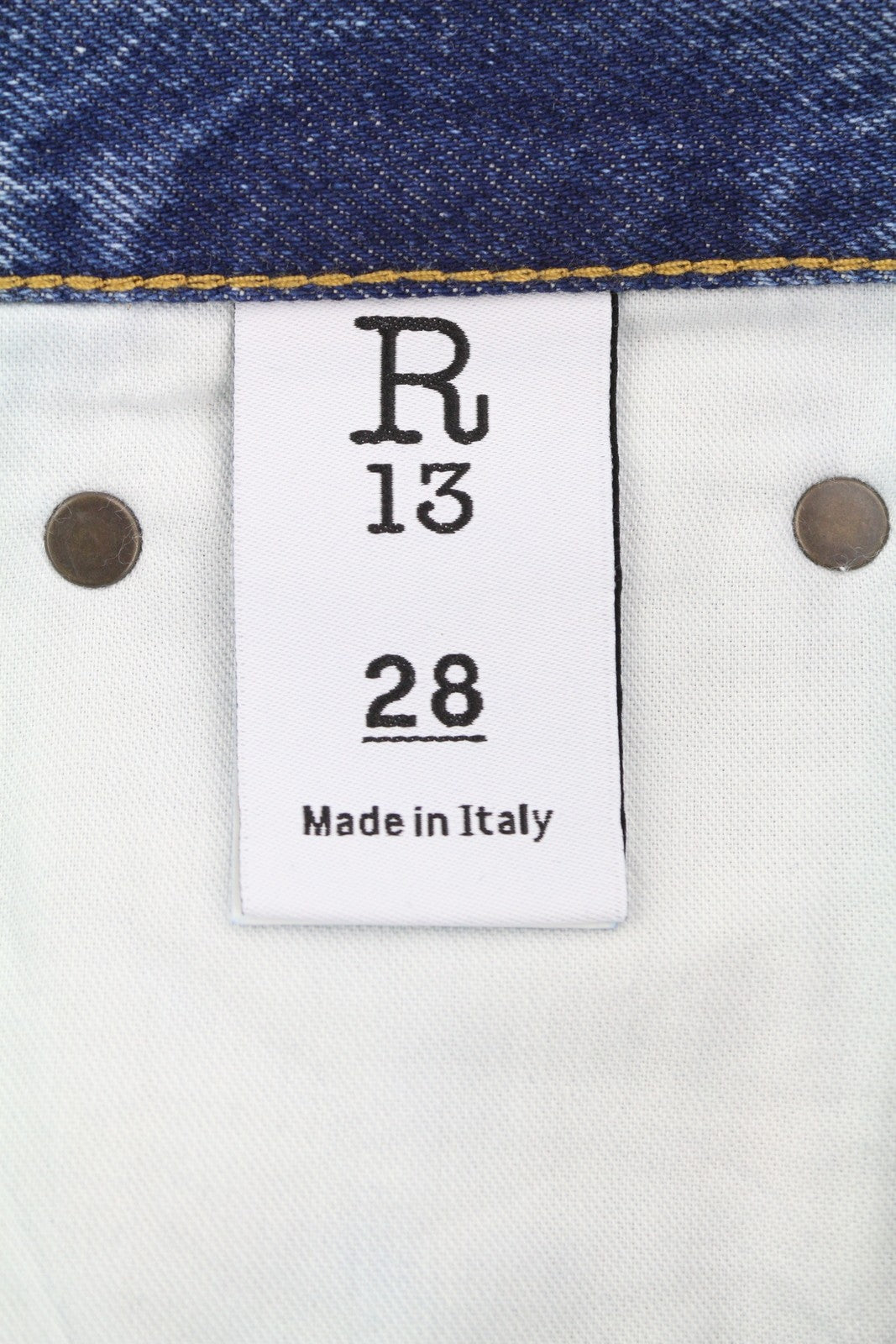 R13 Boyfriend moteriški džinsai 28 Jasper trumpinti užtrauktuku, ūsai, išblukusi mėlyna FW25 