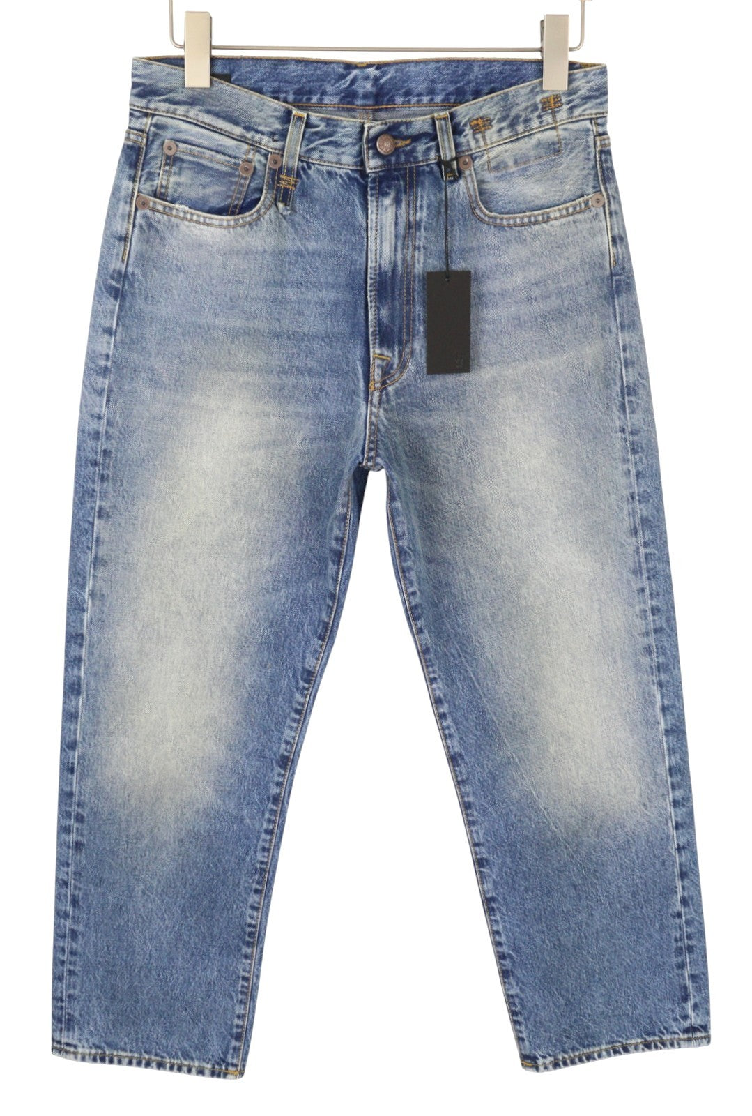 R13 Boyfriend moteriški džinsai 27 Jasper trumpinti užtrauktuku, ūsai, išblukusi mėlyna FW25 