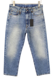 R13 Boyfriend moteriški džinsai 27 Jasper trumpinti užtrauktuku, ūsai, išblukusi mėlyna FW25 