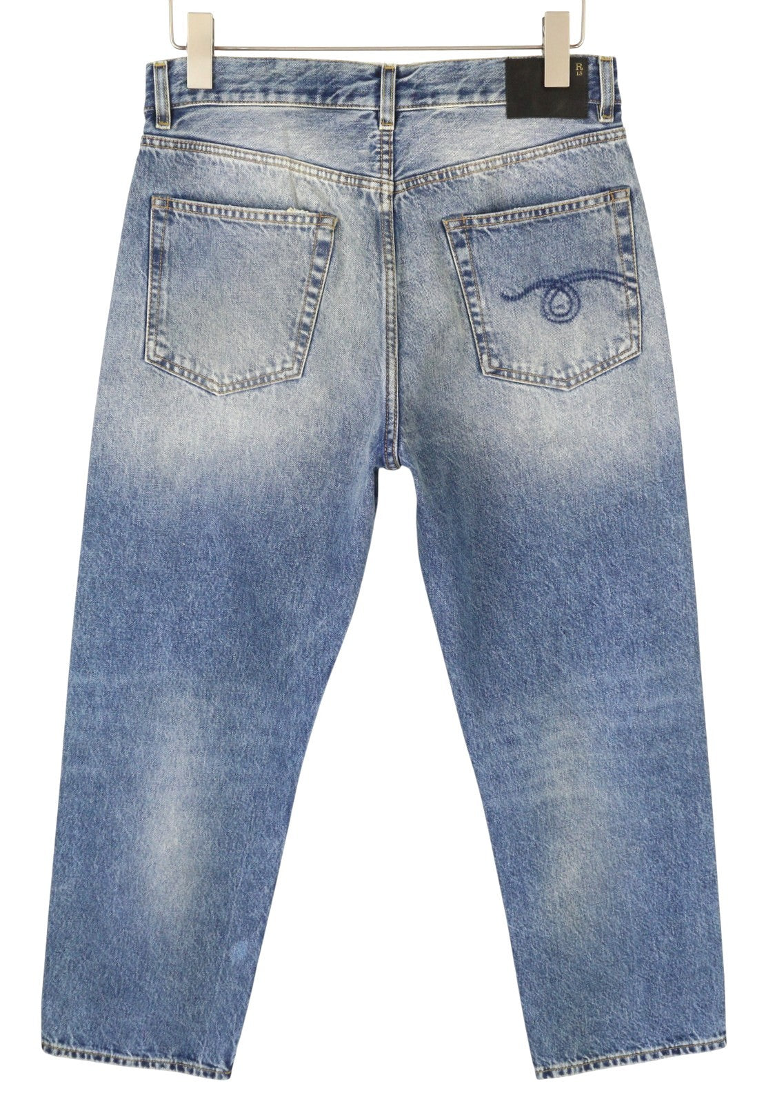 R13 Boyfriend moteriški džinsai 27 Jasper trumpinti užtrauktuku, ūsai, išblukusi mėlyna FW25 