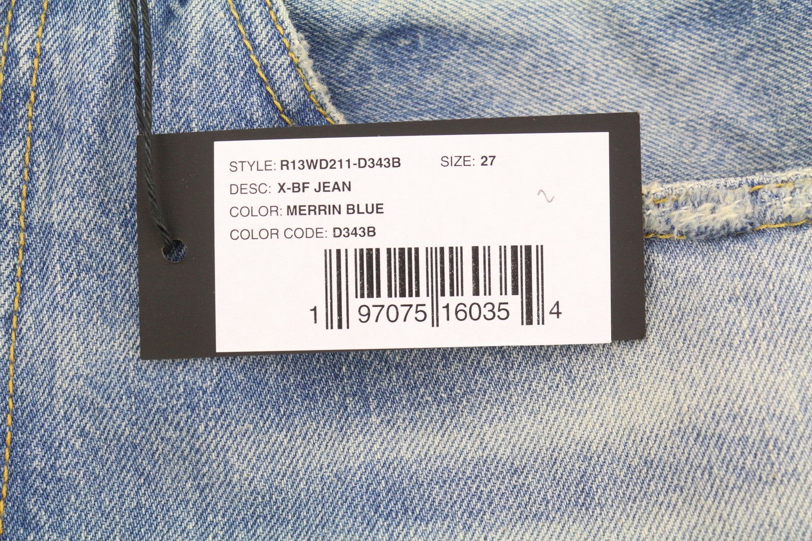 R13 X-BF moteriški džinsai 27 Merrin mėlyni ūsai su išblukusiu trumpintu užtrauktuku PF25 