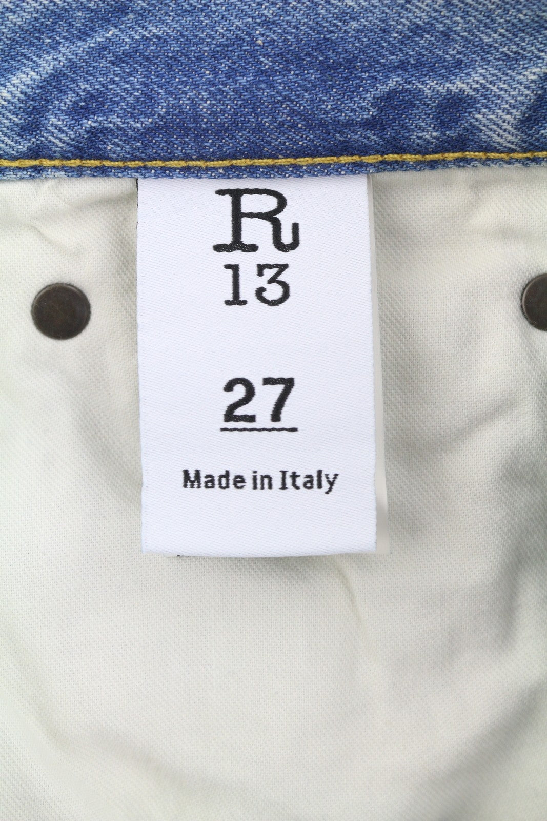 R13 X-BF moteriški džinsai 27 Merrin mėlyni ūsai su išblukusiu trumpintu užtrauktuku PF25 