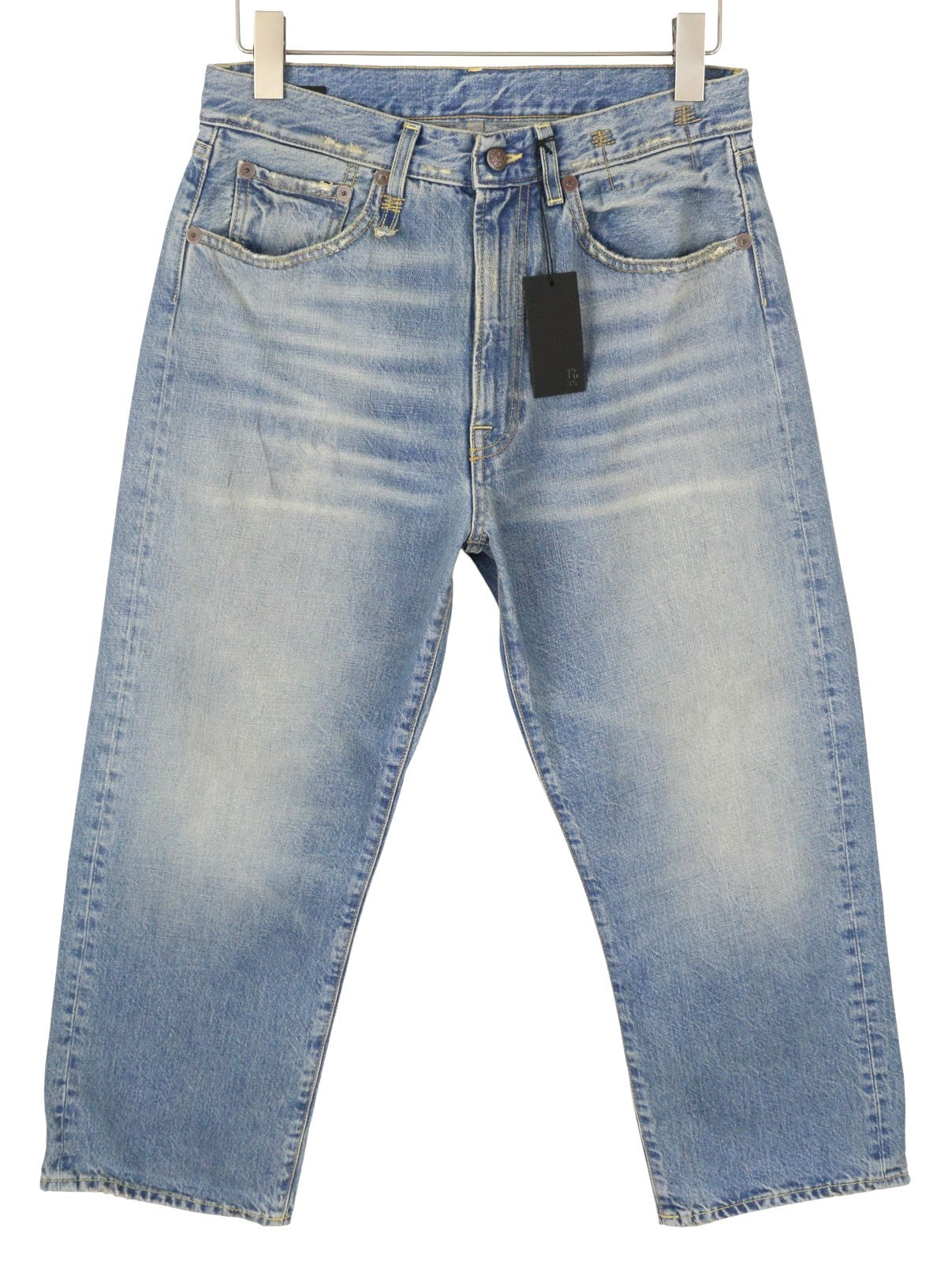 R13 X-BF moteriški džinsai 26 Merrin mėlyni ūsai su išblukusiais trumpais užtrauktuku PF25 RRP795 