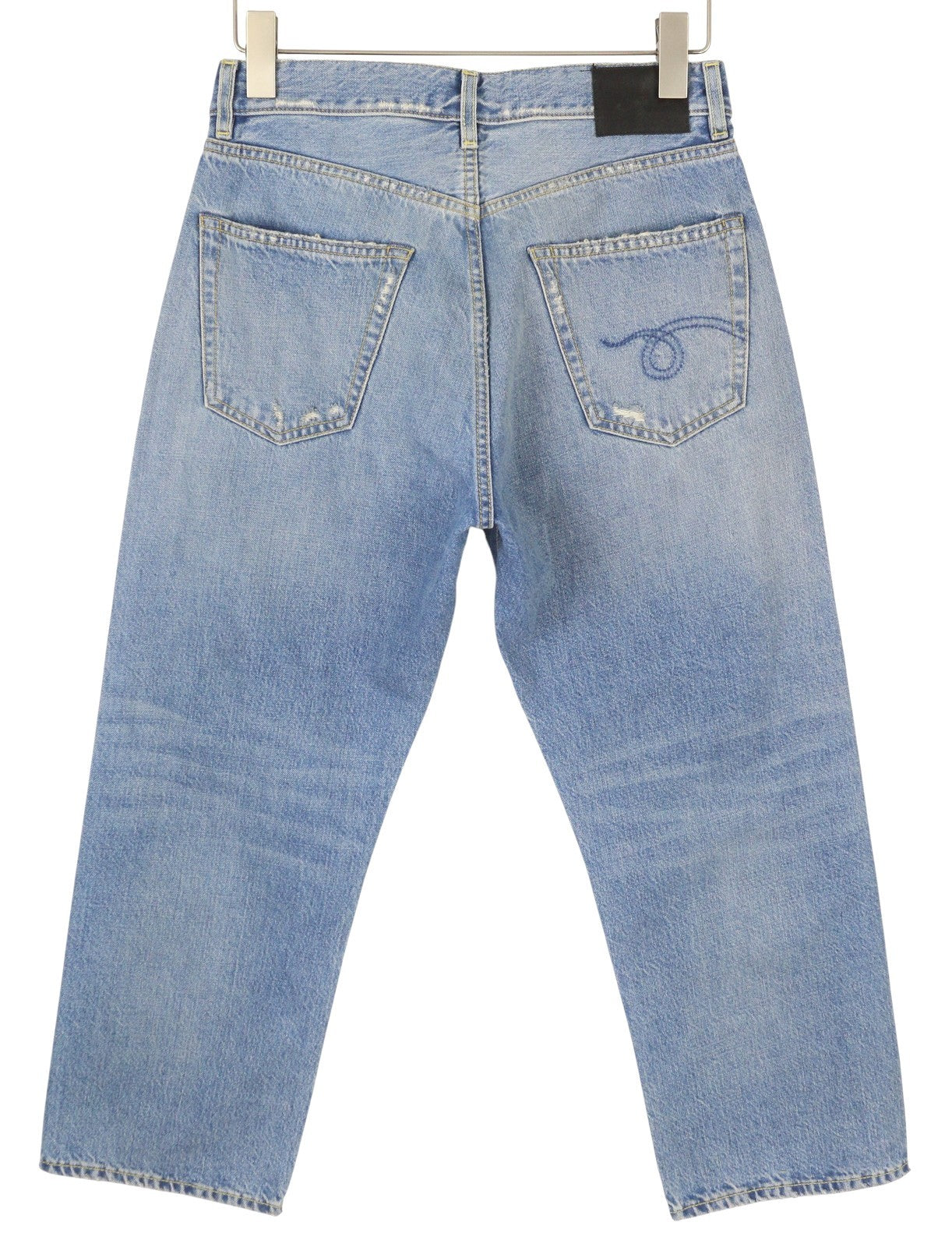 R13 X-BF moteriški džinsai 24 Merrin mėlyni ūsai su išblukusiais trumpais užtrauktuku PF25 RRP795 