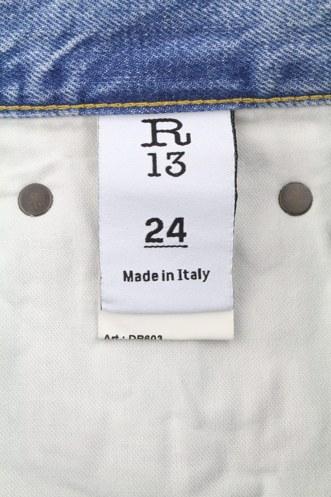 R13 X-BF moteriški džinsai 24 Merrin mėlyni ūsai su išblukusiais trumpais užtrauktuku PF25 RRP795 