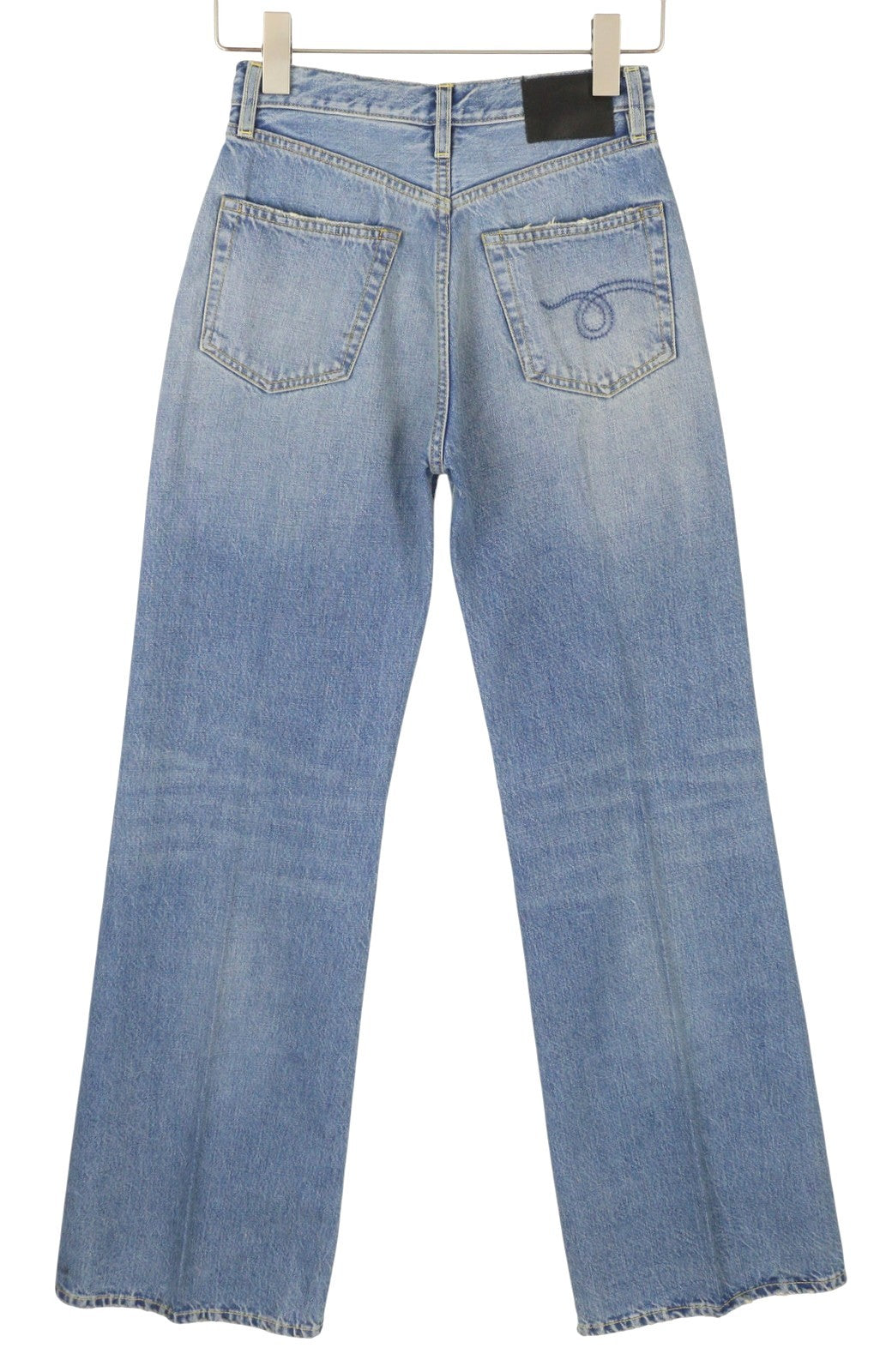 R13 Charlotte moteriški džinsai 25 Merrin mėlyni blukinti platėjantys aukštu juosmeniu PF25 RRP795 