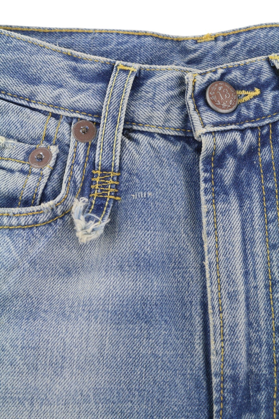 R13 Charlotte moteriški džinsai 26 Merrin mėlyni blukinti platėjantys aukštu juosmeniu PF25 RRP795 