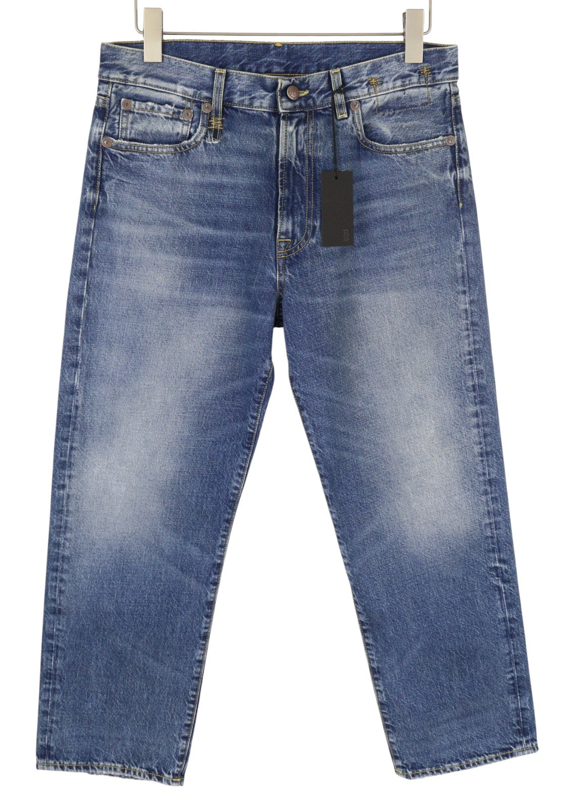 R13 Romeo moteriški džinsai, 29 Kutton mėlyni, ūsuoti, išblukę, trumpi, tiesaus kirpimo, FW25 