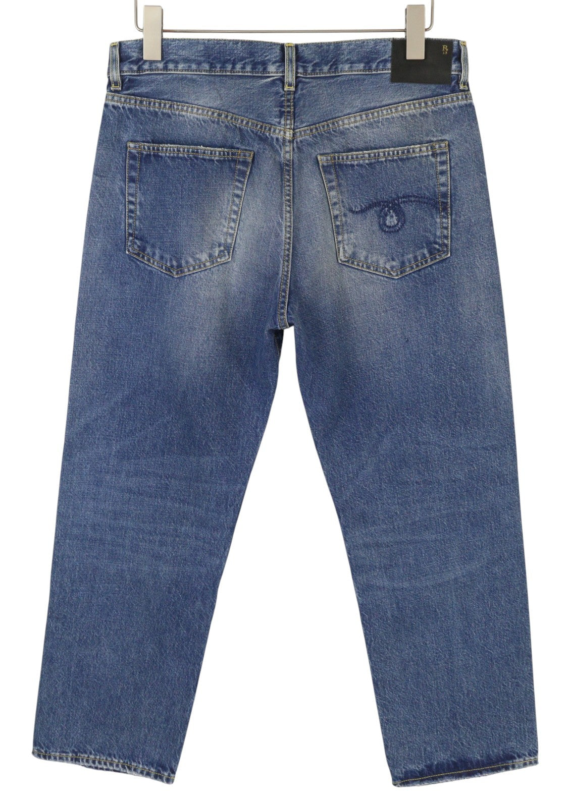 R13 Romeo moteriški džinsai, 29 Kutton mėlyni, ūsuoti, išblukę, trumpi, tiesaus kirpimo, FW25 