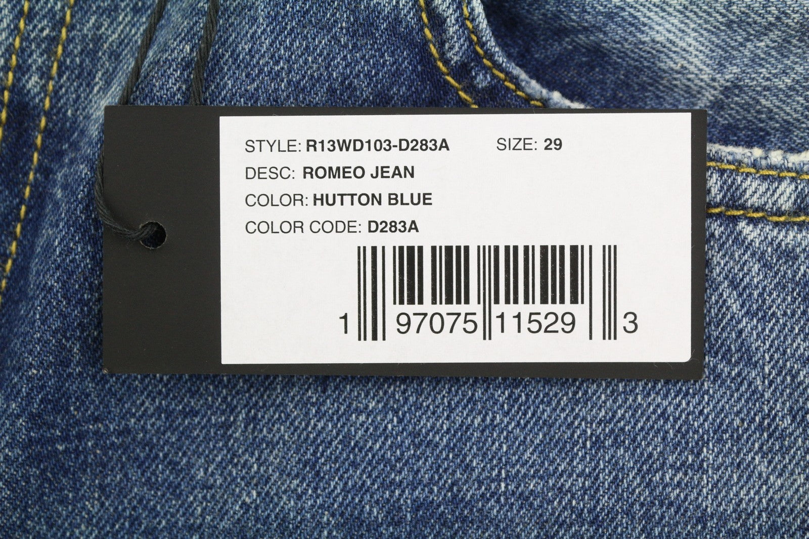 R13 Romeo moteriški džinsai, 29 Kutton mėlyni, ūsuoti, išblukę, trumpi, tiesaus kirpimo, FW25 